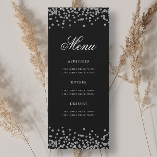 Elegant 70th Birthday Menu Silver Confetti Black Invitation