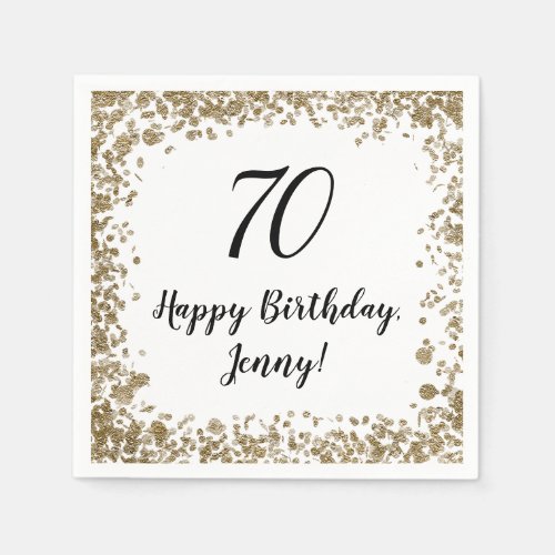 Elegant 70th Birthday Napkins For Her in Gold