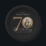 Elegant 70th Birthday Paper Plates<br><div class="desc">Elegant 70th Birthday Paper Plates. Celebrate a milestone birthday with our Black and Gold Simple Elegant design, perfect for adding a touch of sophistication to your special day. This customizable design features a sleek black background adorned with elegant gold accents, creating a timeless and classy look. Personalize it further with...</div>