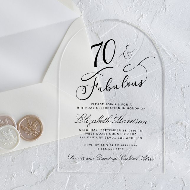 Elegant 70th Birthday Party Acrylic Invitations (Creator Uploaded)