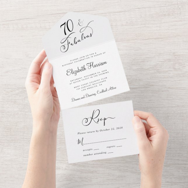 Elegant 70th Birthday Party All In One Invitation (Tearaway)