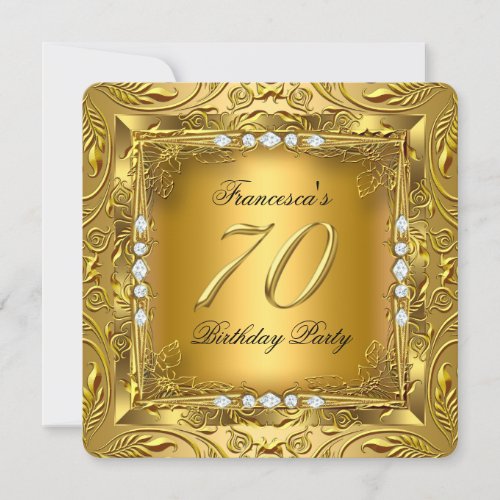 Elegant 70th Birthday Party Elite Gold Diamonds Invitation