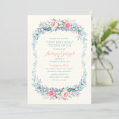 Elegant 70th Birthday Party Floral Watercolor Invitation (Standing Front)