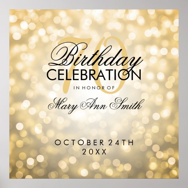 Elegant 70th Birthday Party Glitter Lights Gold Poster (Front)