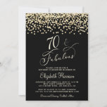 Elegant 70th Birthday Party Gold Glitter Black Invitation<br><div class="desc">Elegant black 70th birthday party invitation featuring "70 & Fabulous" in a stylish light gold script,  modern light gold typography and a gold faux glitter confetti overlay.</div>