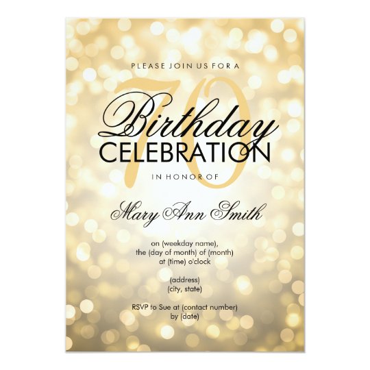 Elegant 70th Birthday Party Gold Glitter Lights Invitation