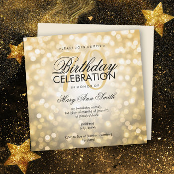 Elegant 70th Birthday Party Gold Glitter Lights Invitation by Rewards4life at Zazzle