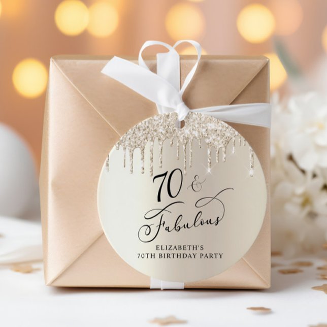 Elegant 70th Birthday Party Gold Glitter Thank You Favor Tags (Creator Uploaded)