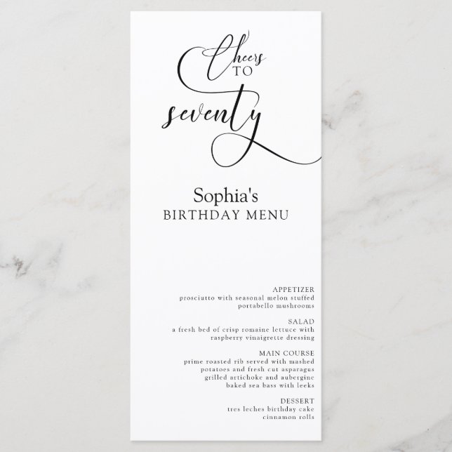 Elegant 70th Birthday Party Menu (Front)