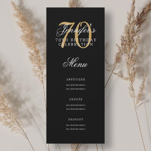 Elegant 70th Birthday Party Menu Gold Black Invitation