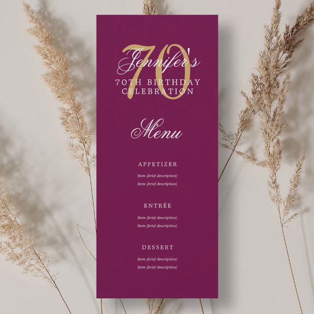 Elegant 70th Birthday Party Menu Gold Magenta  Invitation (Elegant 70th Birthday Party Menu Gold Magenta Invitation)