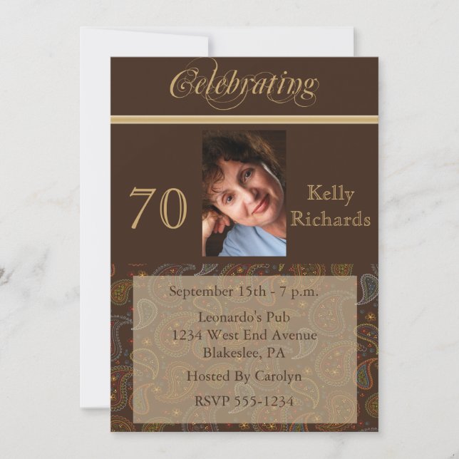Elegant 70th Birthday Party  Photo Invitations (Front)