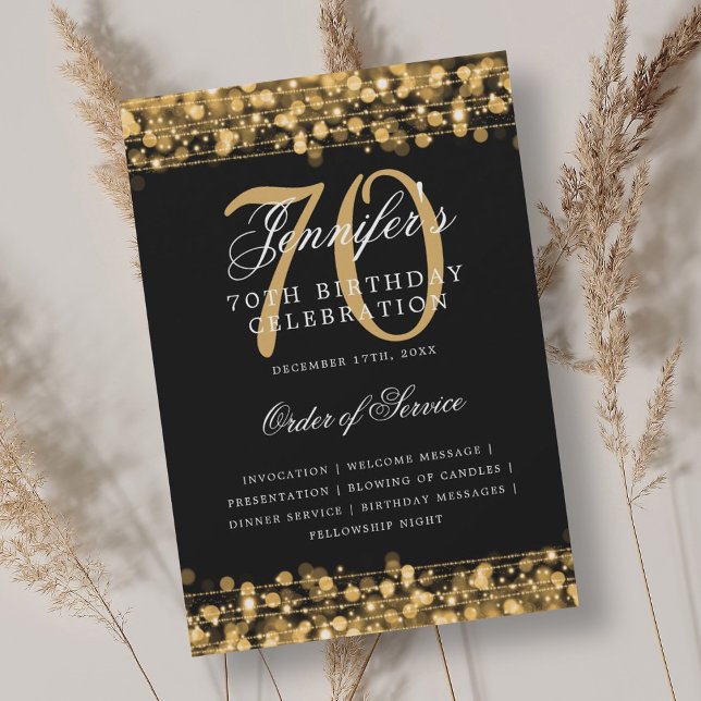 Elegant 70th Birthday Party Program Gold w/ Menu (Elegant 70th Birthday Party Program Gold w/ Menu)