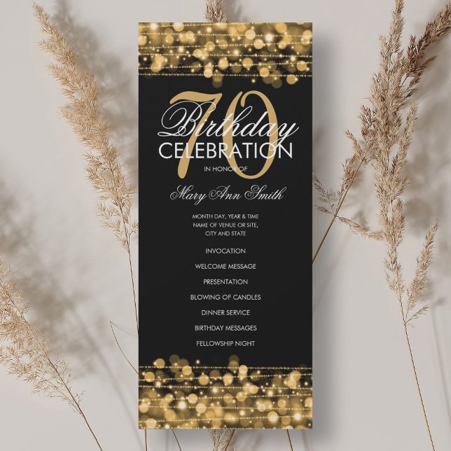 Elegant 70th Birthday Party Program Gold w/ Menu (Elegant 70th Birthday Party Program Gold w/ Menu)