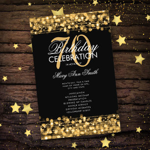 Elegant 70th Birthday Party Program Gold w/ Menu Flyer