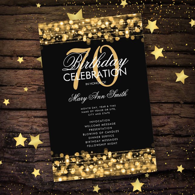 Elegant 70th Birthday Party Program Gold w/ Menu Flyer (Creator Uploaded)