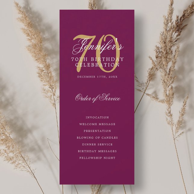 Elegant 70th Birthday Party Program Magenta Gold  (Elegant 70th Birthday Party Program Magenta Gold )