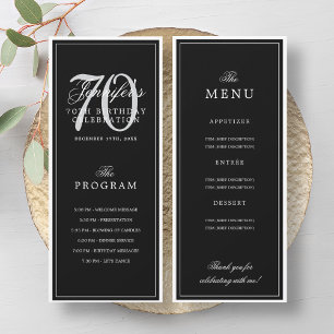 Elegant 70th Birthday Party Program + Menu Black
