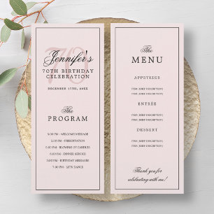 Elegant 70th Birthday Party Program + Menu Blush
