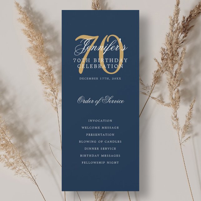 Elegant 70th Birthday Party Program Navy Gold  (Elegant 70th Birthday Party Program Navy Gold )