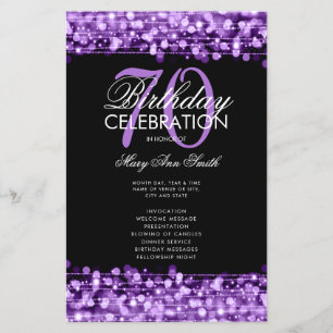 Elegant 70th Birthday Party Program Purple Menu