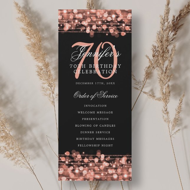 Elegant 70th Birthday Party Program Rose Gold  (Elegant 70th Birthday Party Program Rose Gold )