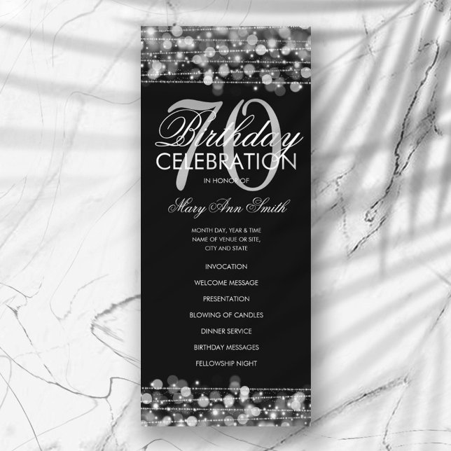 Elegant 70th Birthday Party Program Silver Menu (Creator Uploaded)
