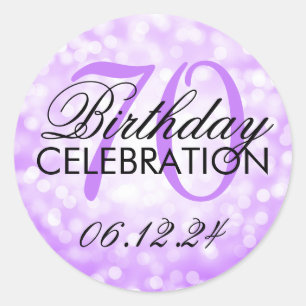 Elegant 70th Birthday Party Purple Glitter Lights Classic Round Sticker