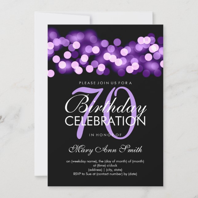 Elegant 70th Birthday Party Purple Hollywood Glam Invitation (Front)