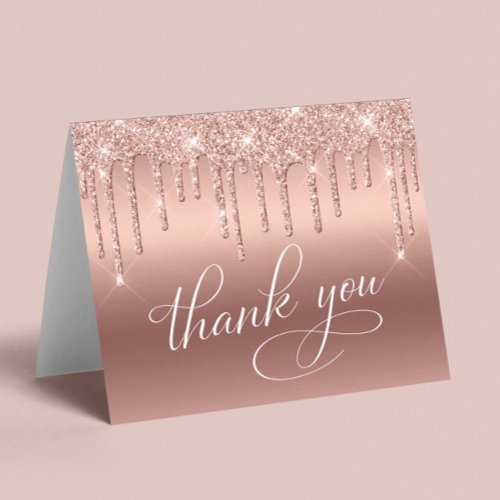 Elegant 70th Birthday Party Rose Gold Glitter Thank You Card