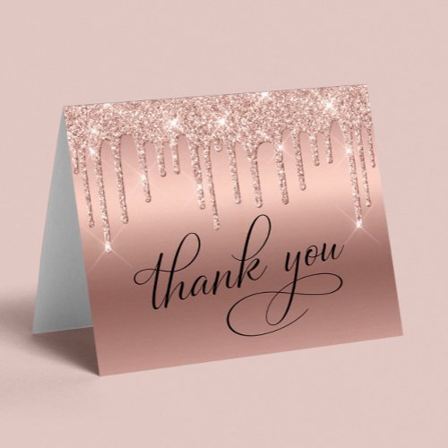 Elegant 70th Birthday Party Rose Gold Glitter Thank You Card