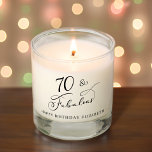 Elegant 70th Birthday Party Scented Candle<br><div class="desc">Chic 70th birthday scented candle for her birthday gift or party decor. "70 & Fabulous" is written in an elegant script. Personalize with her name.</div>