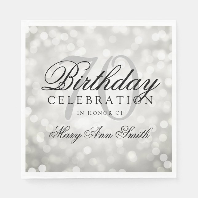 Elegant 70th Birthday Party Silver Glitter Lights Napkins (Front)