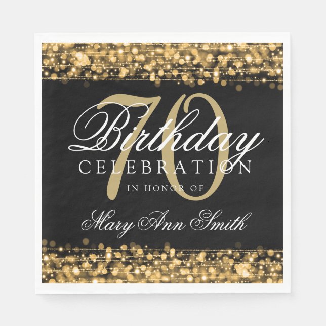 Elegant 70th Birthday Party Sparkles Gold Napkins (Front)