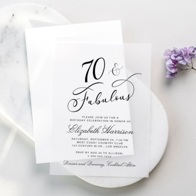 Elegant 70th Birthday Party Vellum Invitations (Creator Uploaded)