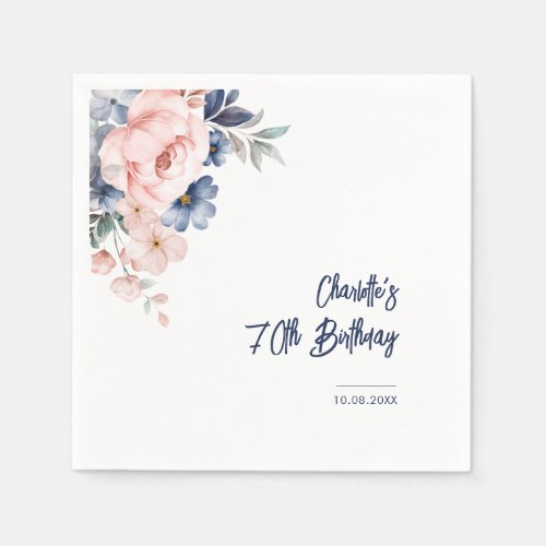 Elegant 70th Birthday Pink Floral Party Paper Napkins