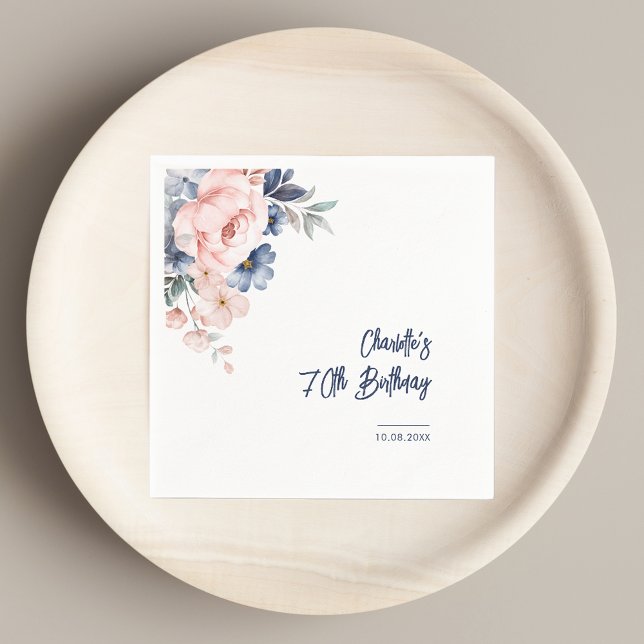 Elegant 70th Birthday Pink Floral Party Paper Napkins (Blush Pink Floral 70th Birthday Party Paper Napkins)
