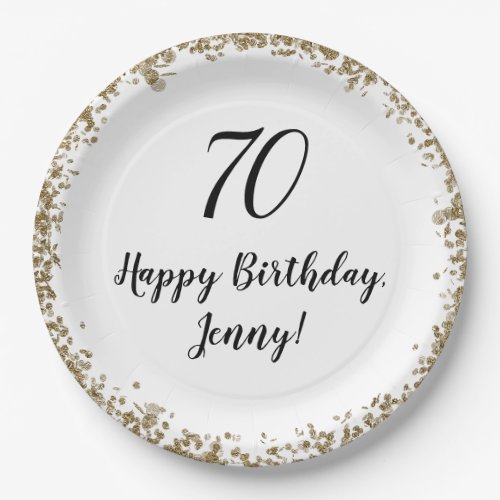 Elegant 70th Birthday Plates For Her in Gold