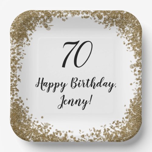 Elegant 70th Birthday Plates For Her in Gold