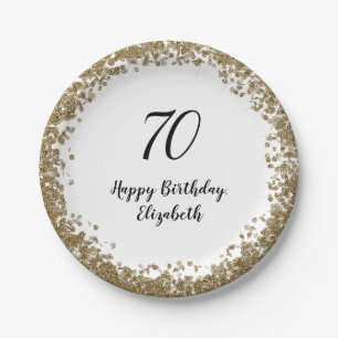 Elegant 70th Birthday Plates With Gold Sequins