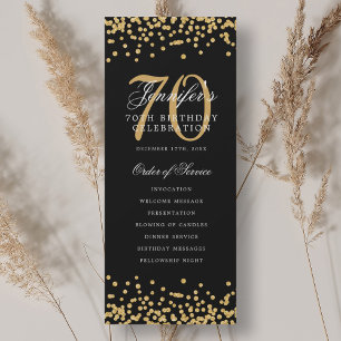 Elegant 70th Birthday Program Gold Black Confetti
