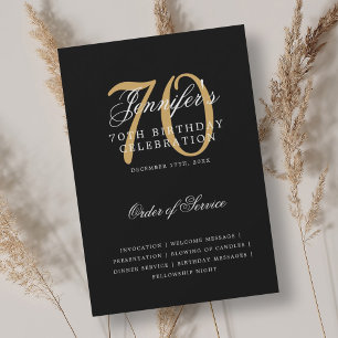 Elegant 70th Birthday Program Gold Black w/ Menu