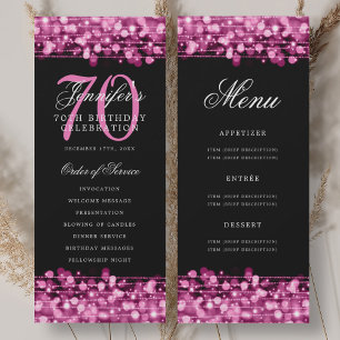 Elegant 70th Birthday Program Hot Pink w/ Menu