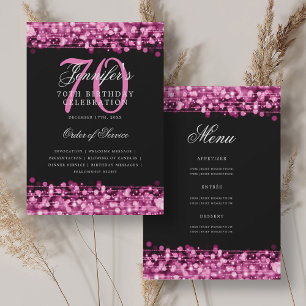 Elegant 70th Birthday Program Hot Pink w/ Menu