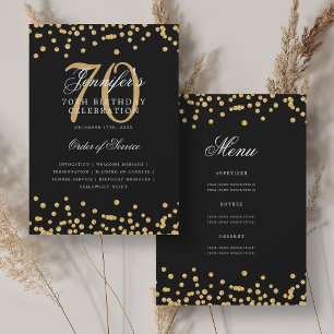 Elegant 70th Birthday Program Menu Gold Black