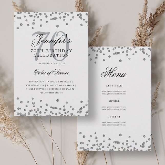 Elegant 70th Birthday Program Menu Silver  (Elegant 70th Birthday Program Menu Silver )