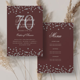 Elegant 70th Birthday Program Menu Silver Burgundy