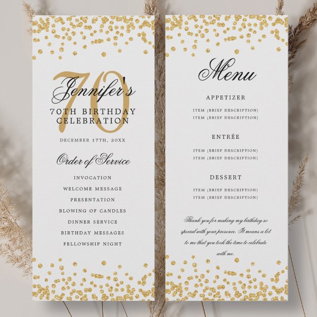 Elegant 70th Birthday Program Menu Thank U Gold  (Elegant 70th Birthday Program Menu Thank U Gold )