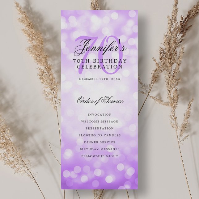Elegant 70th Birthday Program Purple Bokeh (Elegant 70th Birthday Program Purple Bokeh)