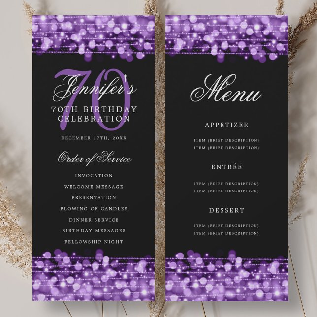 Elegant 70th Birthday Program Purple w/ Menu (Elegant 70th Birthday Program Purple w/ Menu)